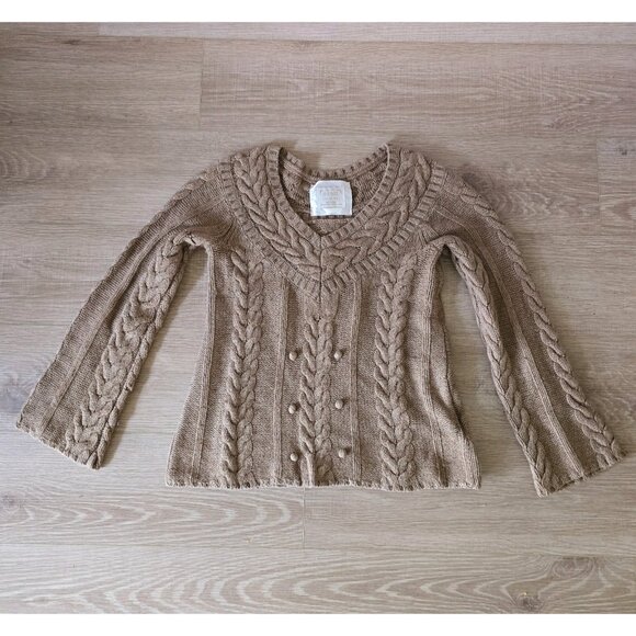 Old Navy Vintage Wool Cotton Fisherman Cable Knit V-Neck Y2K Sweater Pullover M - Picture 10 of 10